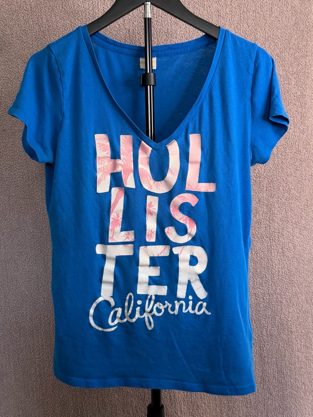 Hollister California Women’s M Blue V Neck Palm Tree Graphic Tee